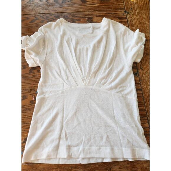 Brochu Walker white short sleeve linen blend back gather tshirt sz Small - Picture 4 of 4